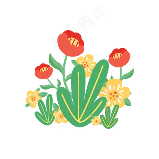 初夏矢量小清新花朵卡通夏季花草,免抠元素