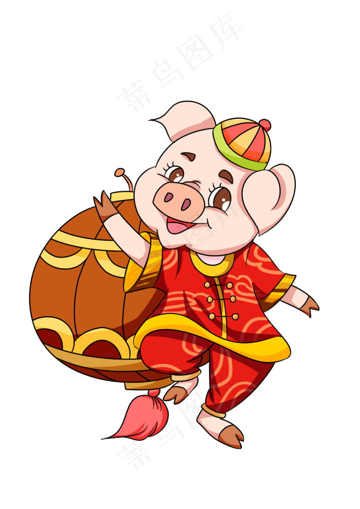 十二生肖猪送灯笼插画,免抠元素