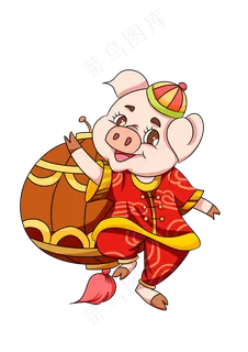 十二生肖猪送灯笼插画,免抠元素