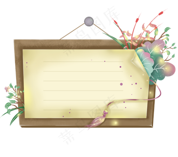 梯形木牌上卷起的纸张文字框