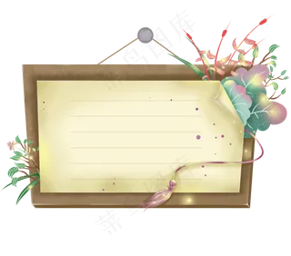 梯形木牌上卷起的纸张文字框