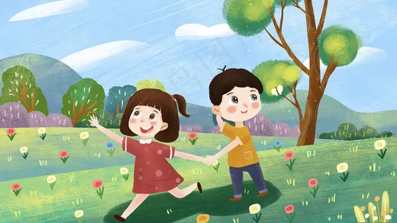 两个小朋友清明踏青游玩小清新 两个小朋友清明踏青游玩小清新