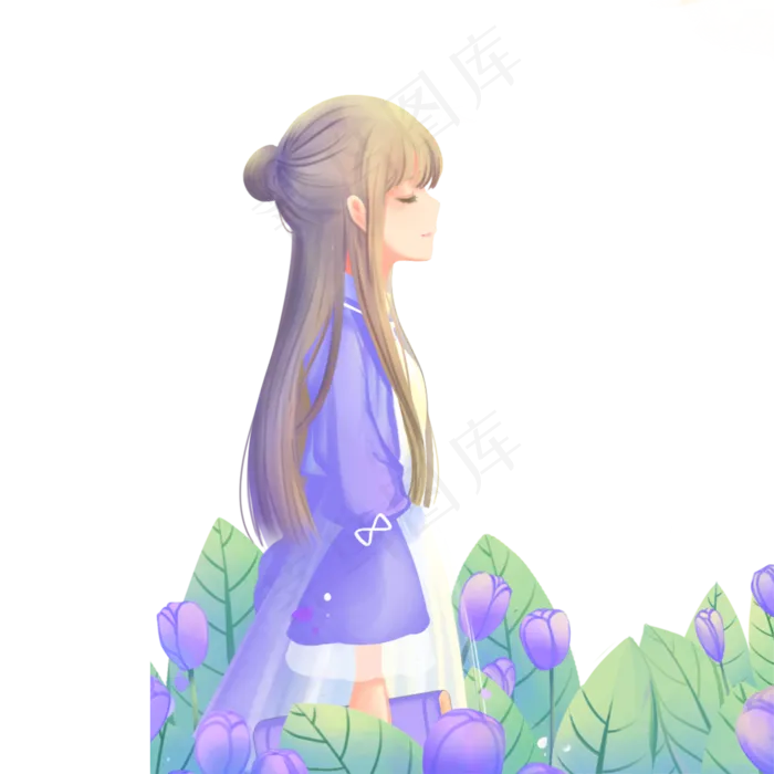 漂亮的女孩在草丛里