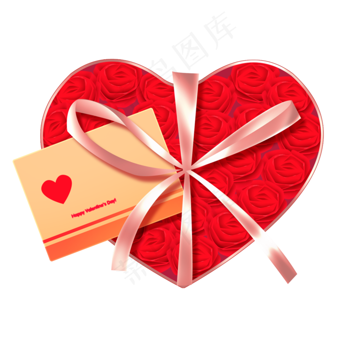 情人节玫瑰花插画礼盒贺卡免抠