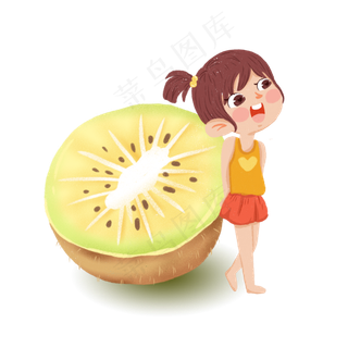 站在猕猴桃前面的小女孩