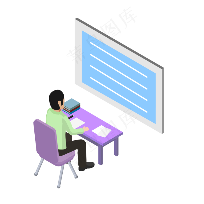 2.5D立体风格男士学习教育读书元�,免抠元素