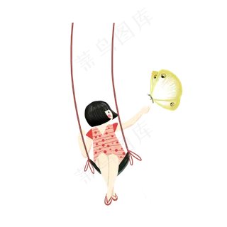 儿童节女孩荡秋千素材