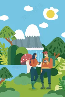 绿色春游春季春分出游旅行情侣手机页面配图