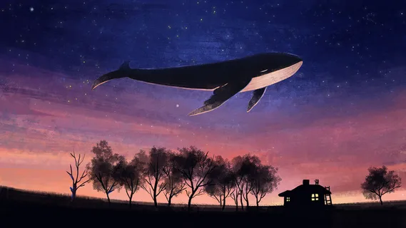 治愈系星空飘过好大一只鱼手绘横图