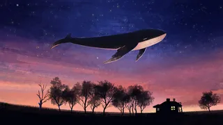 治愈系星空飘过好大一只鱼手绘横图