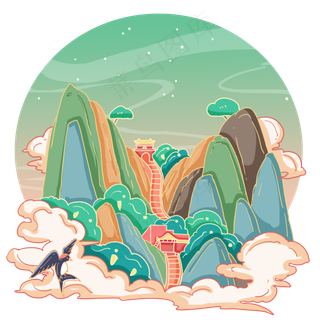 国潮古风山东泰山景区,免抠元素