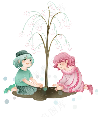 植树节种树的小女孩