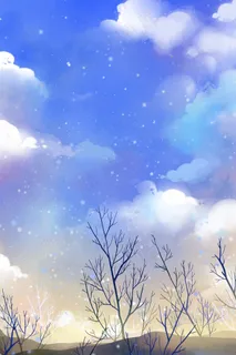 蓝色唯美卡通治愈小清新天空树木美景配图 蓝色唯美卡通治愈小清新天空树木美景配图