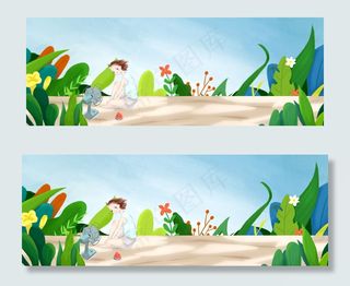 二十四节气小暑手绘叶子banner