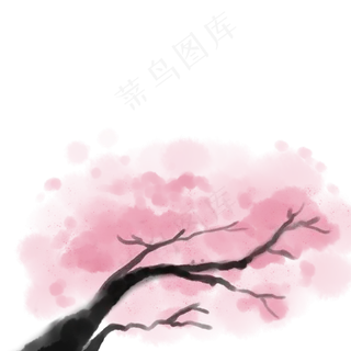 春天粉色水彩樱花树