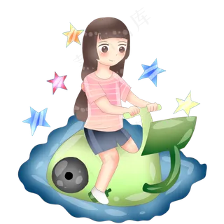 骑脚踏车健身的小女孩,免抠元素