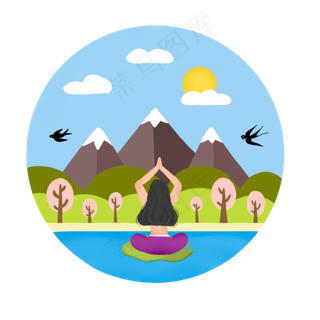 卡通风格卡通女孩运动减肥瑜伽