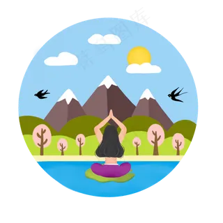 卡通风格卡通女孩运动减肥瑜伽