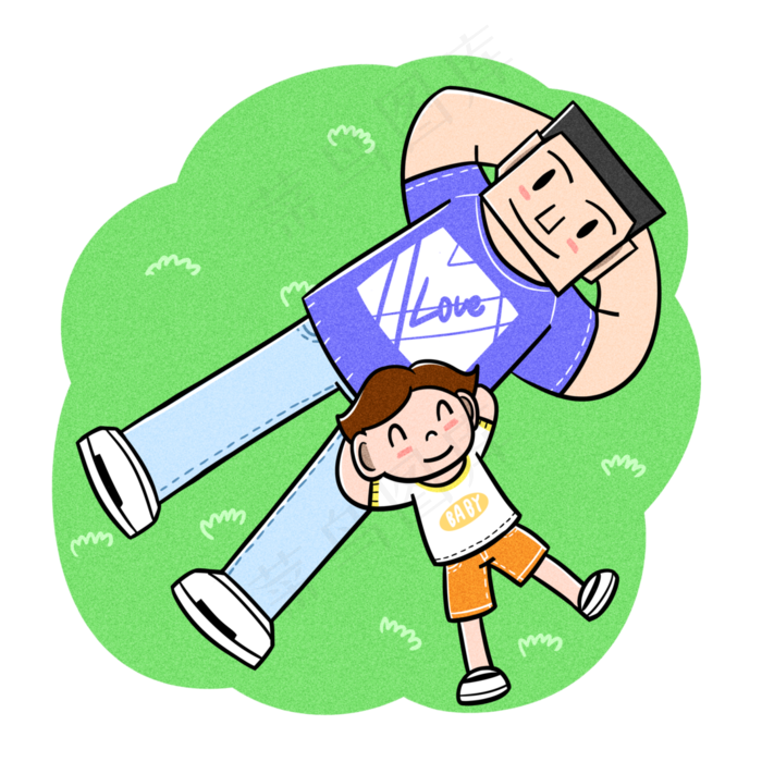 卡通父亲节夸张风父子躺草地pn