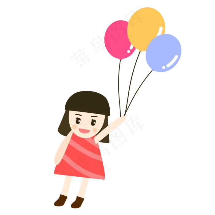 卡通小女孩和气球(2000X2000(DPI:300))ai矢量模版下载