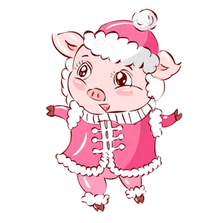 2019猪年新年粉红手绘卡通吉祥猪�,免抠元素