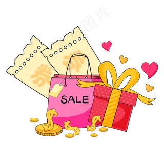 手绘双十一礼盒优惠券,免抠元素