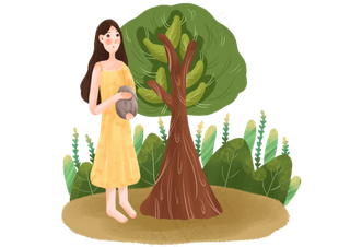 植树节站在树下的小女孩可爱