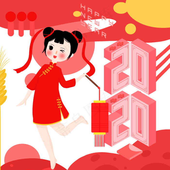 2020可爱男孩中国风国潮春节(4000X4000(DPI:300))psd模版下载