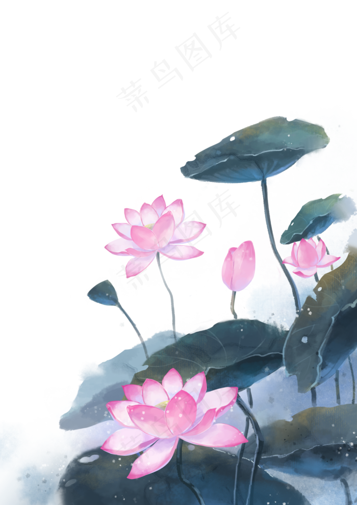 中国风水墨素材荷花,免抠元素