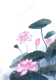 中国风水墨素材荷花,免抠元素