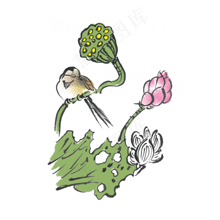 夏天清凉芙蓉手绘水墨(4000X4000(DPI:300))psd模版下载