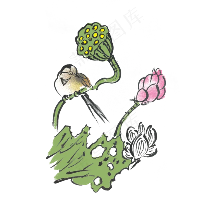 夏天清凉芙蓉手绘水墨(4000X4000(DPI:300))psd模版下载