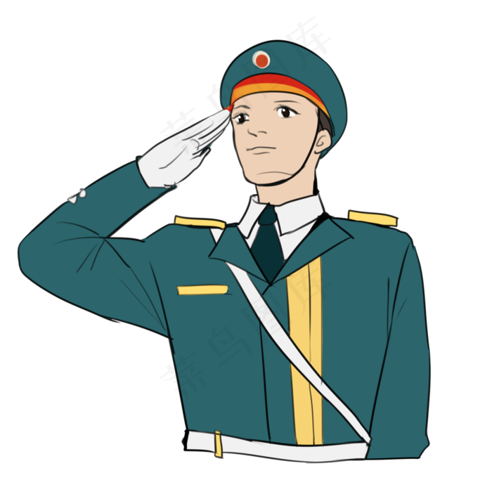 手绘国庆节军人敬礼插画