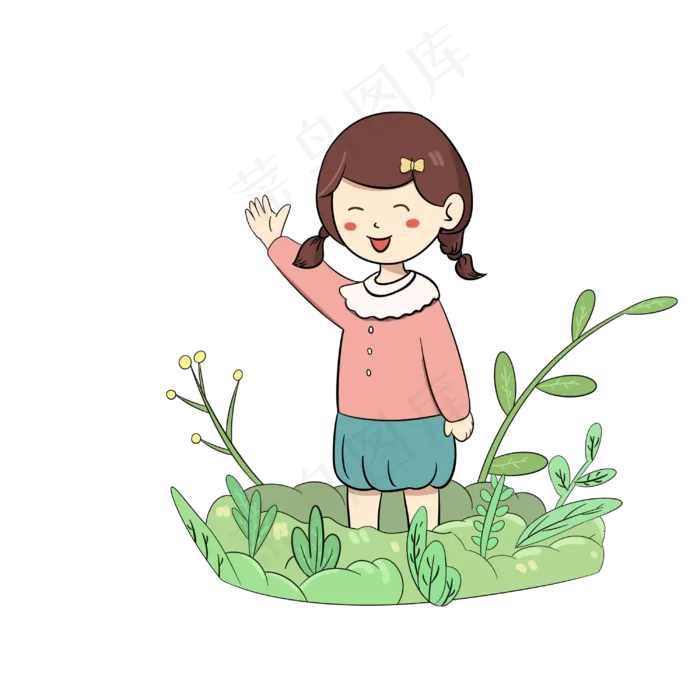 儿童节快乐的小女孩手绘花草