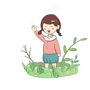 儿童节快乐的小女孩手绘花草