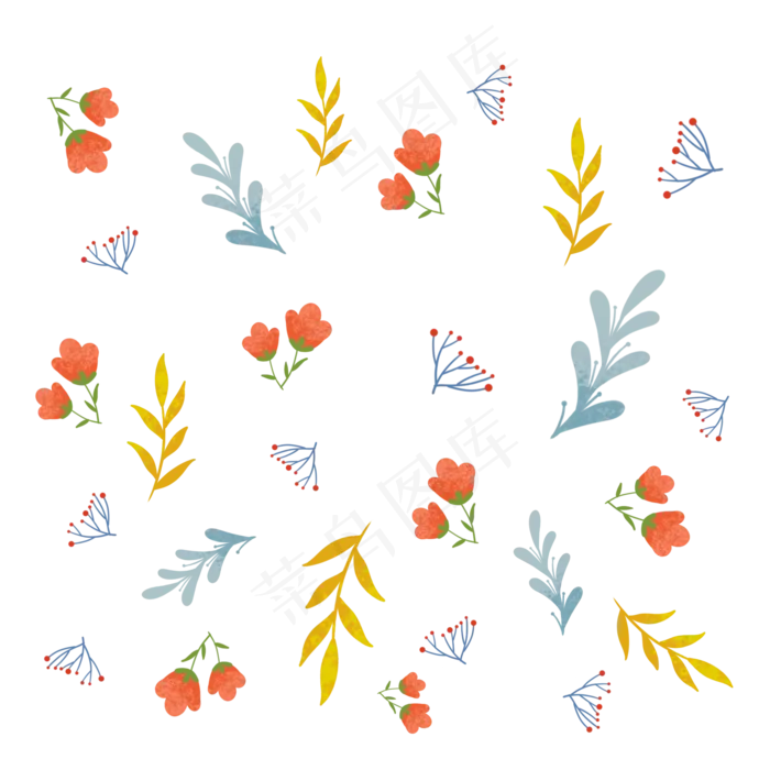 小清新平铺水彩植物(2000X2000(DPI:300))psd模版下载