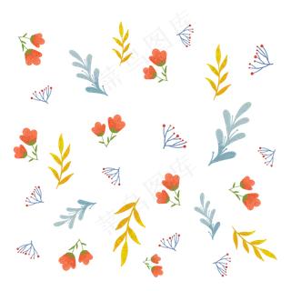 小清新平铺水彩植物