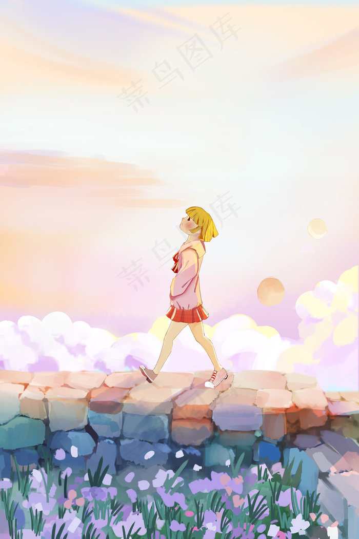 女孩一个人回家治愈画面