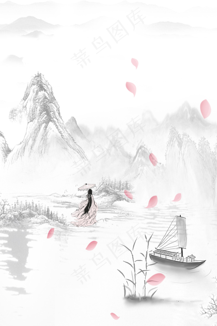 古风灰色简约风海报banner背景