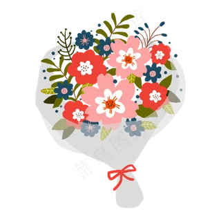 手绘暖色系花朵送礼捧花花束PNG免,免抠元素