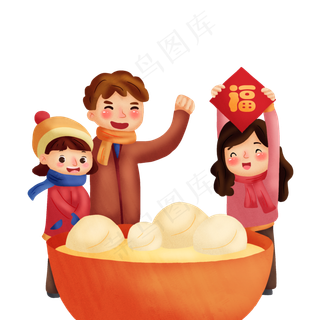 手绘元宵吃汤圆png图,免抠元素