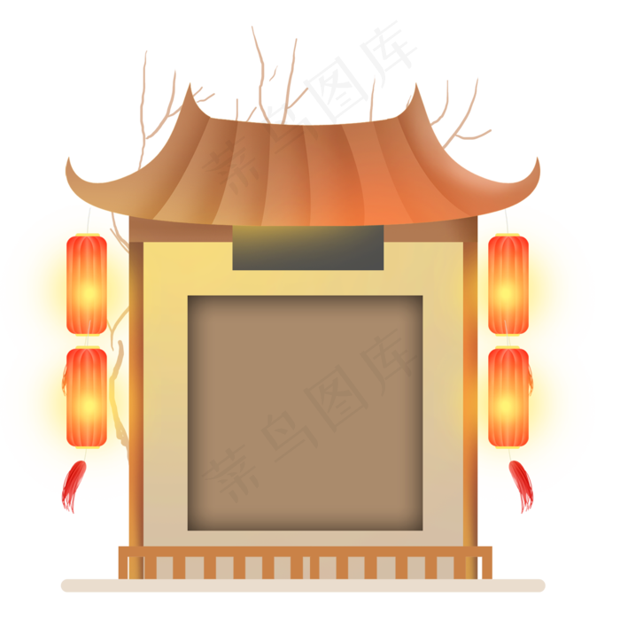 中国风房屋二维码边框,免抠元素(2000X2000(DPI:300))psd模版下载