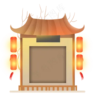 中国风房屋二维码边框,免抠元素