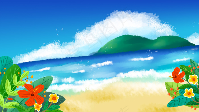 夏日风情海岛夏景(2880*1620px 300 dpi )psd模版下载