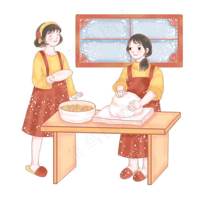 欢庆小年之包饺子,免抠元素