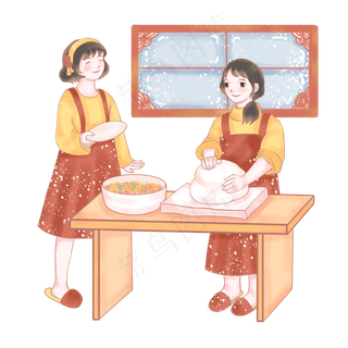 欢庆小年之包饺子,免抠元素