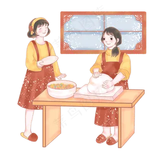 欢庆小年之包饺子,免抠元素