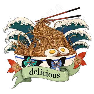 日本浮世绘风格吃拉面