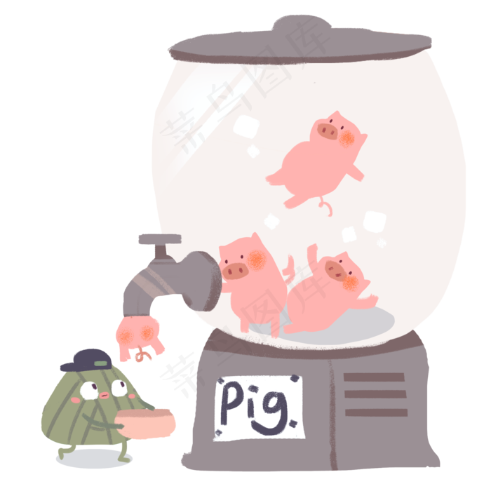 粽子接猪肉搞怪创意插画png