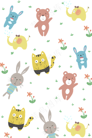 卡通动物平铺,免抠元素